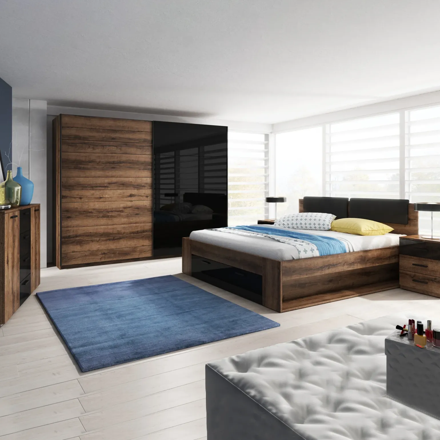 Armadio 270x210h cm 2 ante scorrevoli rovere nero lucido Cortina Gihome®