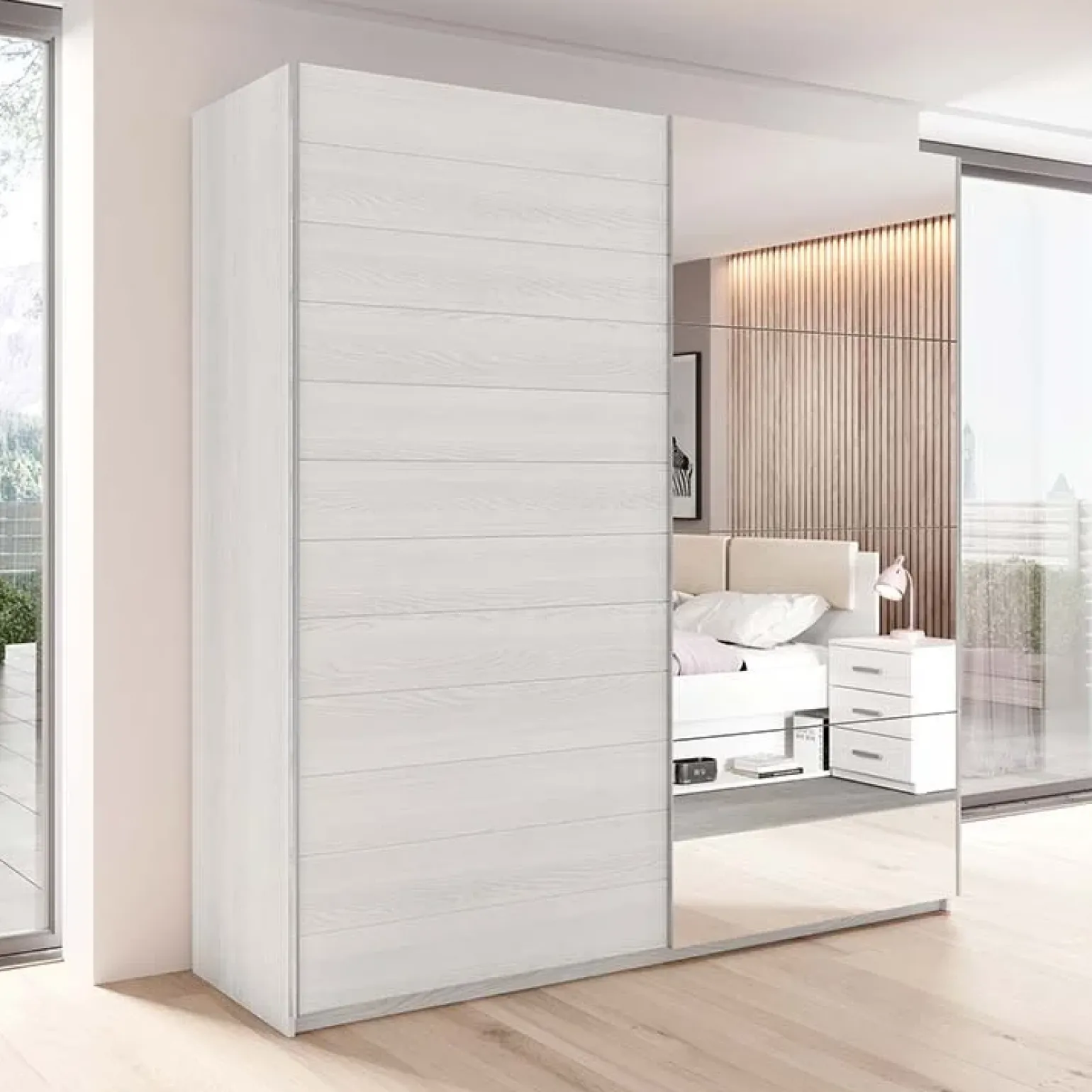 Armadio 220x210h cm 2 ante scorrevoli bianco frassinato Cortina Gihome®