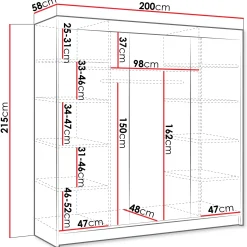 Armadio 200x215h cm 2 ante scorrevoli con specchio bianco opaco Silven