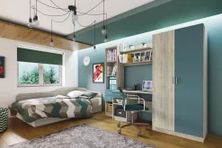 Armadio 220x180h cm cameretta con scrivania e libreria rovere blu petrolio Alex Gihome®