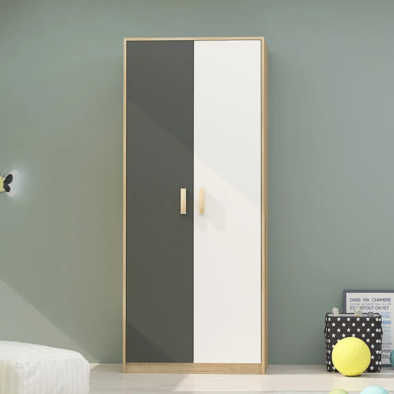 Armadio 210x190h cm con scrivania rovere antracite bianco Chiaretto