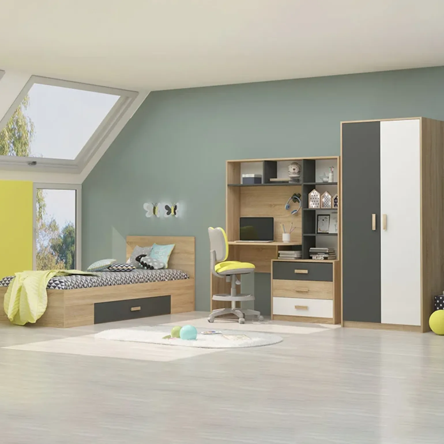 Armadio 210x190h cm con scrivania rovere antracite bianco Chiaretto