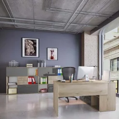 Arredo ufficio completo moderno rovere antracite lucido Time 10