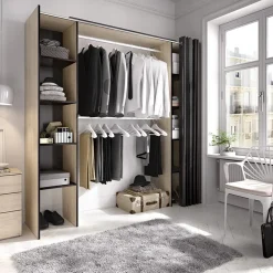 Cabina armadio estensibile 180x205h cm design aperto con tenda rovere grafite Vivid