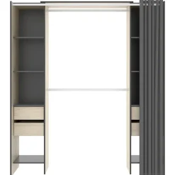 Cabina armadio 179x205h cm con cassetti moderno aperto rovere e grafite Loder