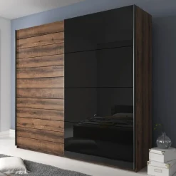 Camera completa con letto matrimoniale 160x200cm rovere scuro nero lucido Cortina Gihome®