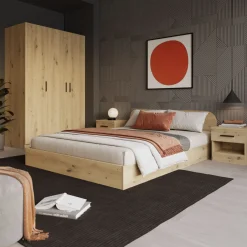 Camera da letto completa alla francese con armadio e comodini rovere rustico Carrisi