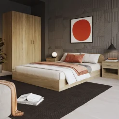 Camera da letto completa alla francese con armadio e comodini rovere sonoma Carrisi