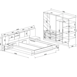 Camera da letto matrimoniale completa rovere antracite opaco Urbino