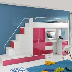 Cameretta bambini completa 2 letti singoli bianco rosa Diego Gihome®