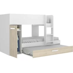 Cameretta bambini 244x150cm 3 letti soppalco reversibile rovere bianco Damian