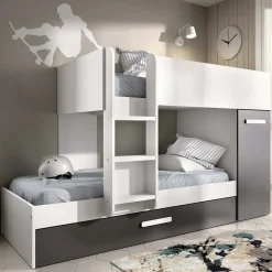 Cameretta bambini 244x150cm 3 letti soppalco reversibile bianco grafite Damian