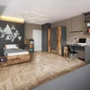Cameretta completa singola grafite rovere rustico Fada