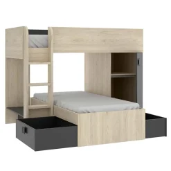 Cameretta 255x109cm 2 letti a soppalco reversibile rovere grafite Sole