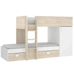 Cameretta 255x112cm bambini 2 letti reversibile rovere bianco a soppalco Sole