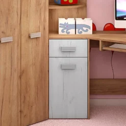 Cameretta 204x120cm bambini completa sinistra 1 letto singolo rovere miele bianco frassinato Dollie Gihome®