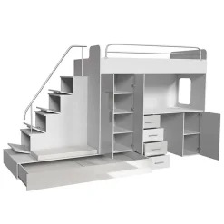 Cameretta 324x86cm completa 2 letti singoli bianco grigio Diego Gihome®