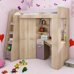 Cameretta 204x120cm completa sinistra 1 letto singolo rovere viola Dollie Gihome®
