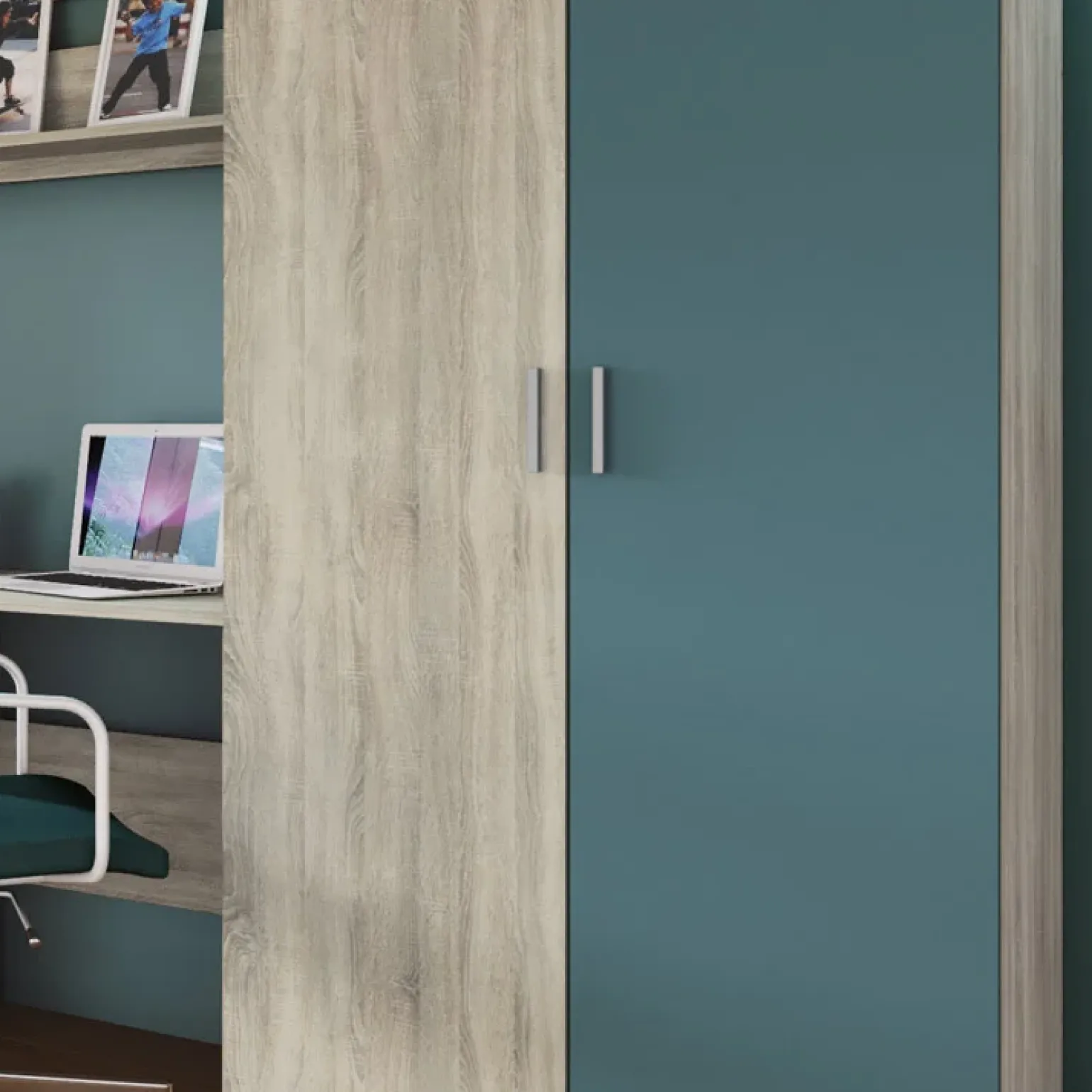 Cameretta per bambini completa con letto 120x190 cm rovere blu petrolio Alex Gihome®