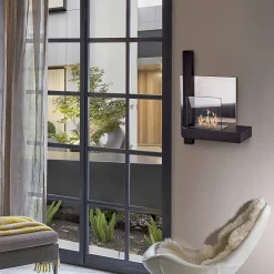 Caminetto bioetanolo da parete con vetro moderno 65x23cm nero Lucca