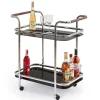 Carrello da cucina bar 68x74h cm con vetro e ruote nero acciaio cromato Riku