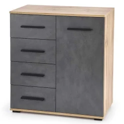 Cassettiera 77x82h 4 cassetti 1 anta cm rovere grigio Viki