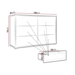 Cassettiera 120x73h cm 6 cassetti moderna bianco Eindhoven