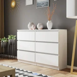 Cassettiera 120x77h cm 6 cassetti moderna  bianco Rotterdam
