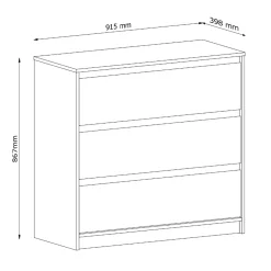 Cassettiera 92x87h cm 3 cassetti moderna rovere Funny