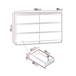 Cassettiera 120x77h cm 6 cassetti moderna rovere Rotterdam