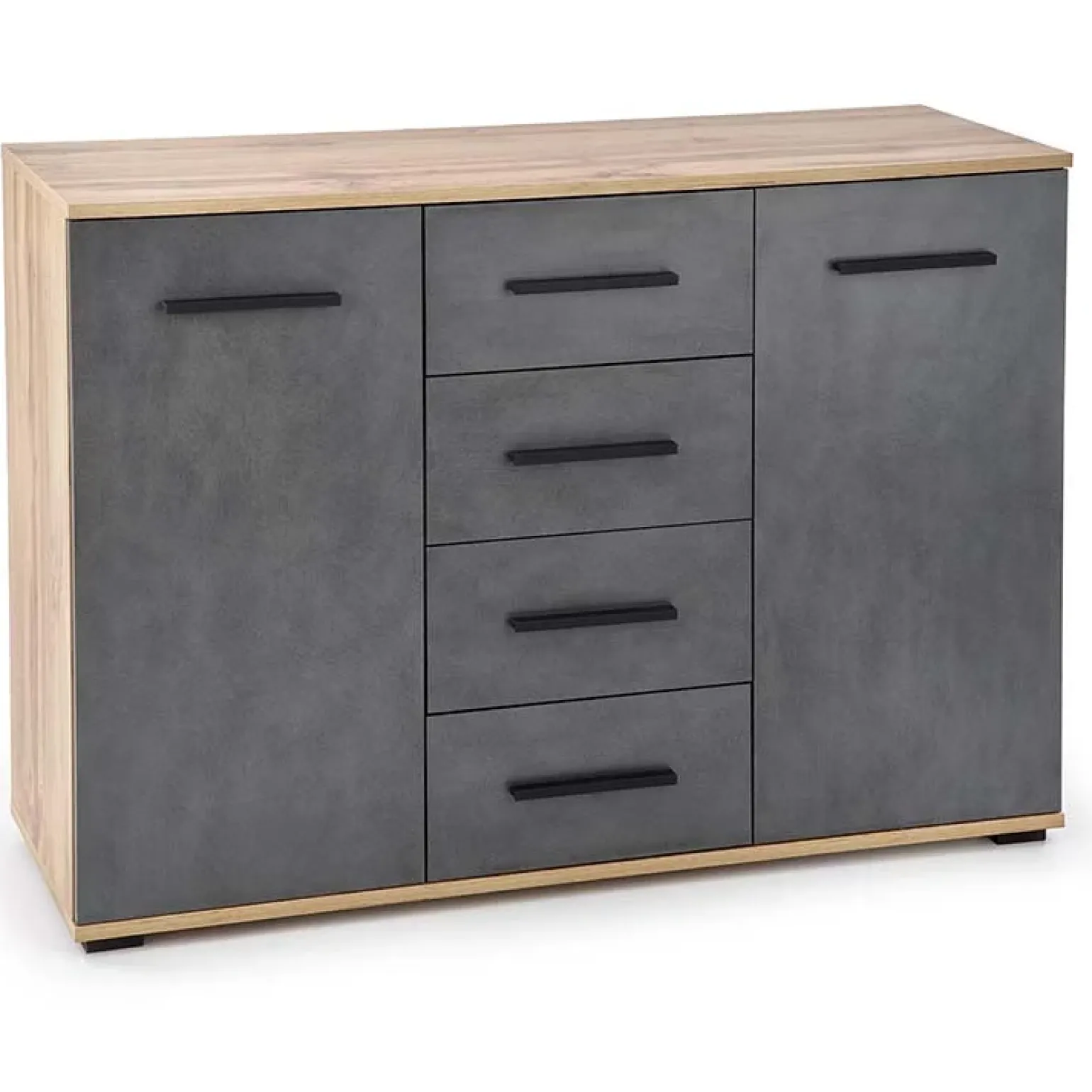 Cassettiera 116x82h cm 4 cassetti 2 ante rovere grigio Viki