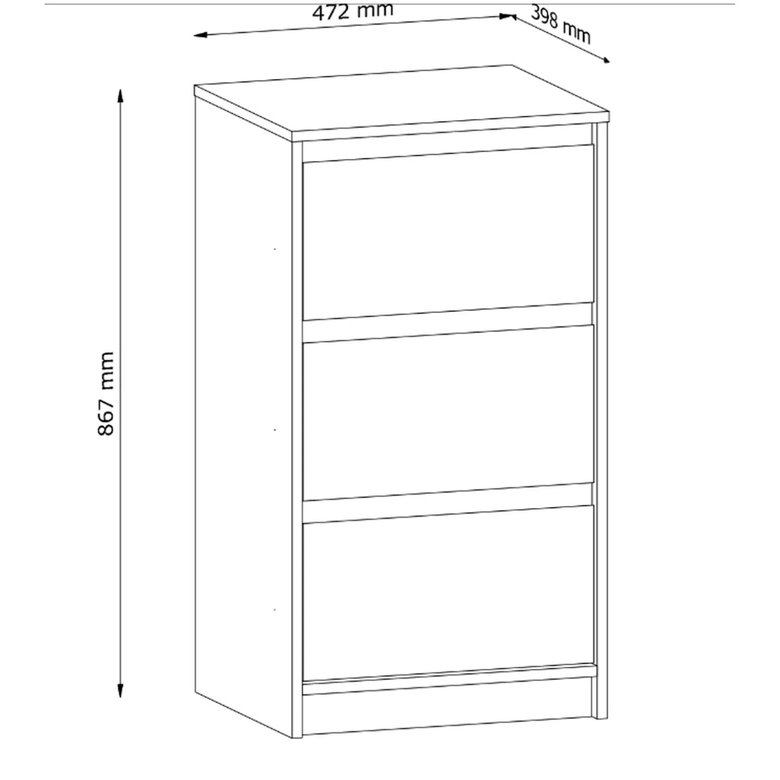 Cassettiera 47x87h cm 3 cassetti moderna rovere Funny