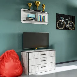 Cassettiera  80x148h cm con mensola 3 cassetti bianco rustico Zadar