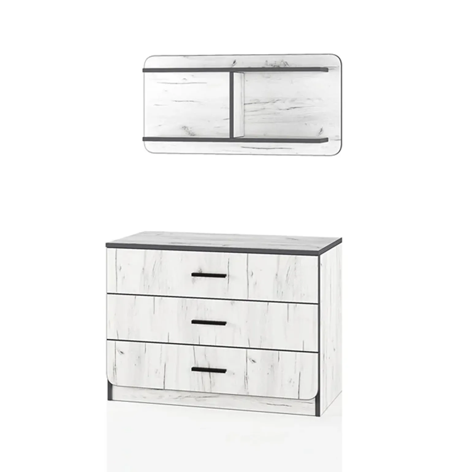Cassettiera 80x148h cm con mensola 3 cassetti bianco rustico Zadar