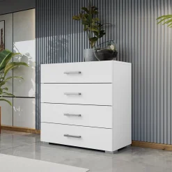 Cassettiera 77x74h cm design moderno 4 cassetti bianco Pastello
