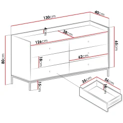 Cassettiera 130x80h cm design moderno 6 cassetti nero Pollon