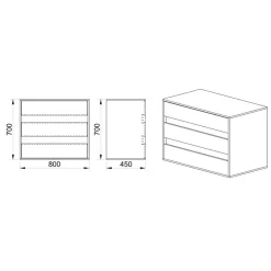 Cassettiera 80x70h cm moderna rovere grigio Altea