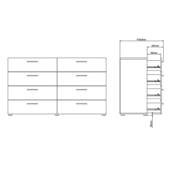 Cassettiera 138x83h cm moderna bianco lucido rovere Betty Gihome®