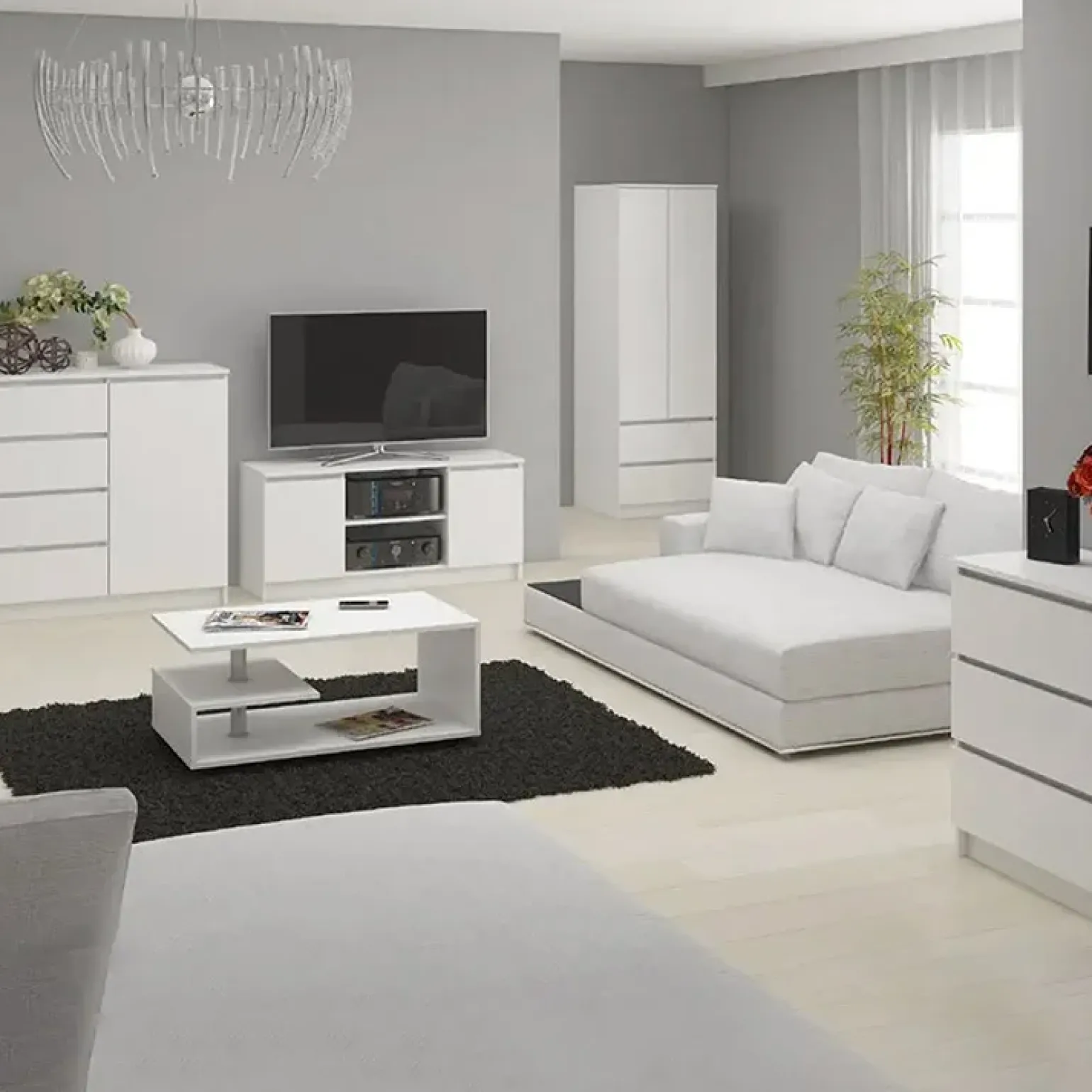 Cassettiera 160x120h cm moderna 10 cassetti bianco Living