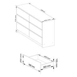 Cassettiera 140x77h cm moderna 6 cassetti bianco Living