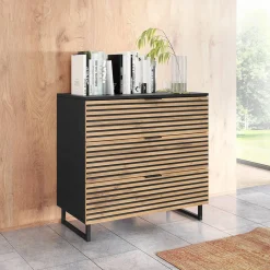 Cassettiera 80x76h cm rustica design  cannettato rovere nero List