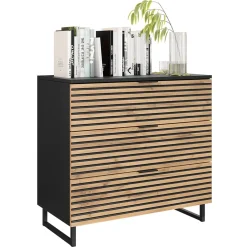 Cassettiera 80x76h cm rustica design  cannettato rovere nero List