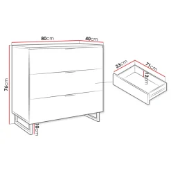 Cassettiera 80x76h cm rustica design  cannettato rovere nero List