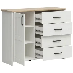 Cassettiera 120x99h cm scandinava 4 cassetti 1 anta bianco frassinato rovere Lars