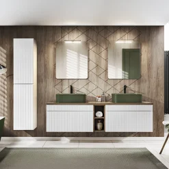 Colonna bagno sospesa 35x160h cm cannettato 2 ante bianco Autentic