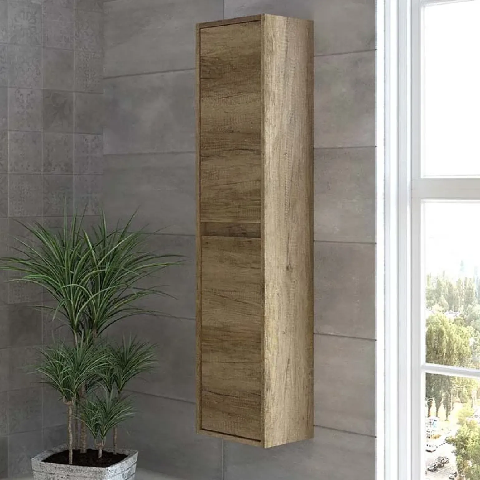 Colonna bagno sospesa 30x140h cm moderna rovere chiaro Eveline