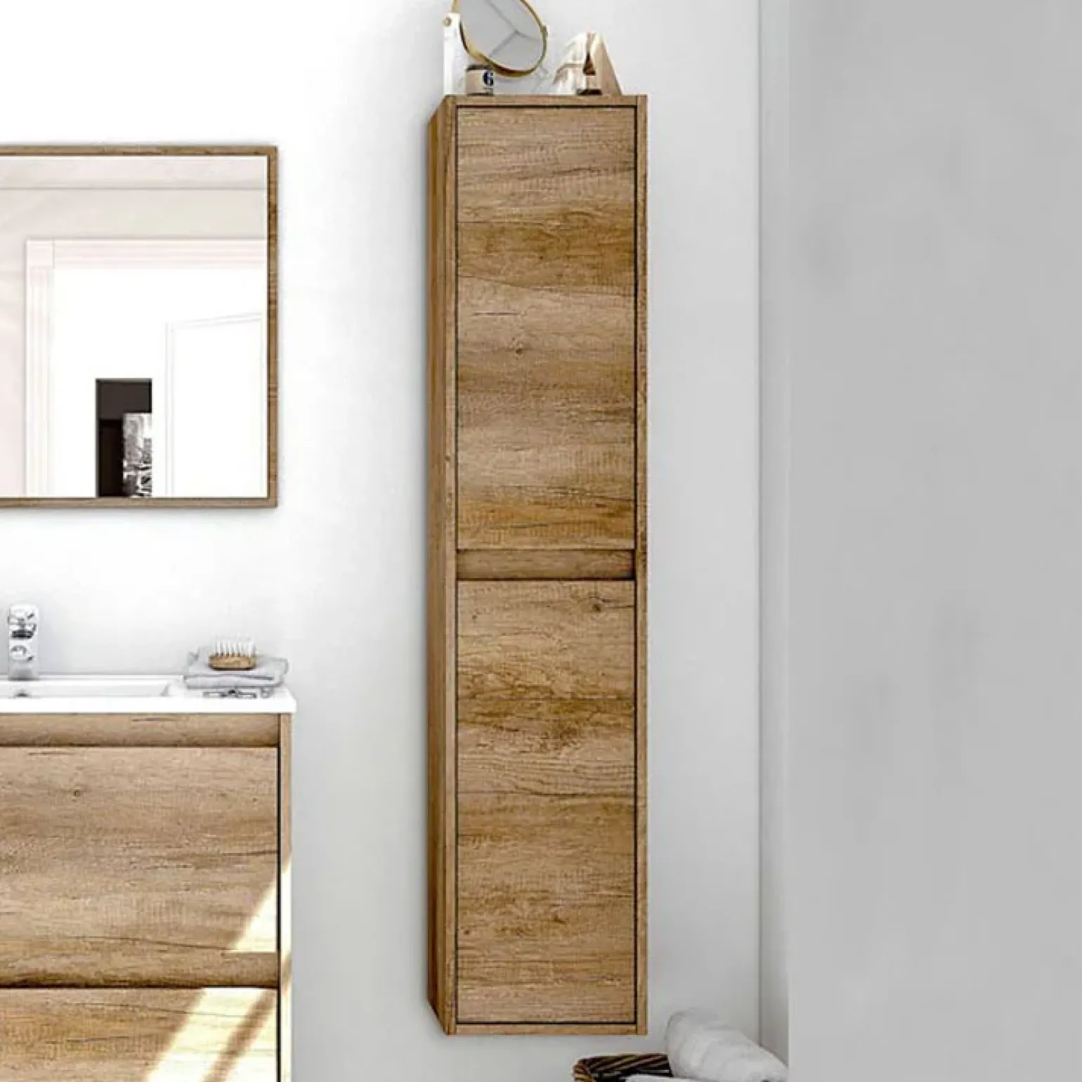Colonna bagno sospesa 30x140h cm moderna rovere chiaro Eveline