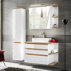 Colonna bagno sospesa 35x176h cm 2 ante bianco rovere Dual