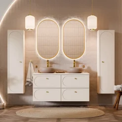 Colonna bagno sospesa 35x140h cm fresato 1 anta beige Sand