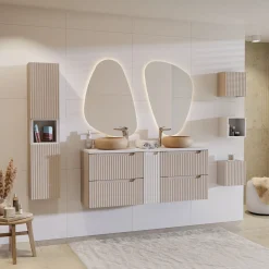Colonna bagno sospesa 30x140h cm cannettato 2 ante beige Cleany